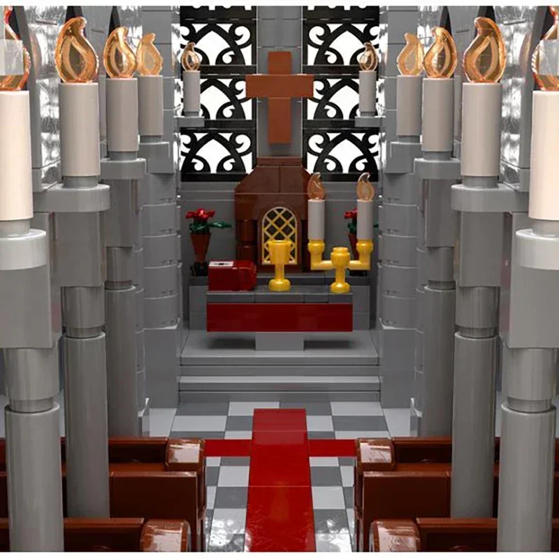 Moc bloco de construção catedral gótica modelo tecnologia tijolo diy montagem modular cidade vista rua brinquedo para presente do feriado