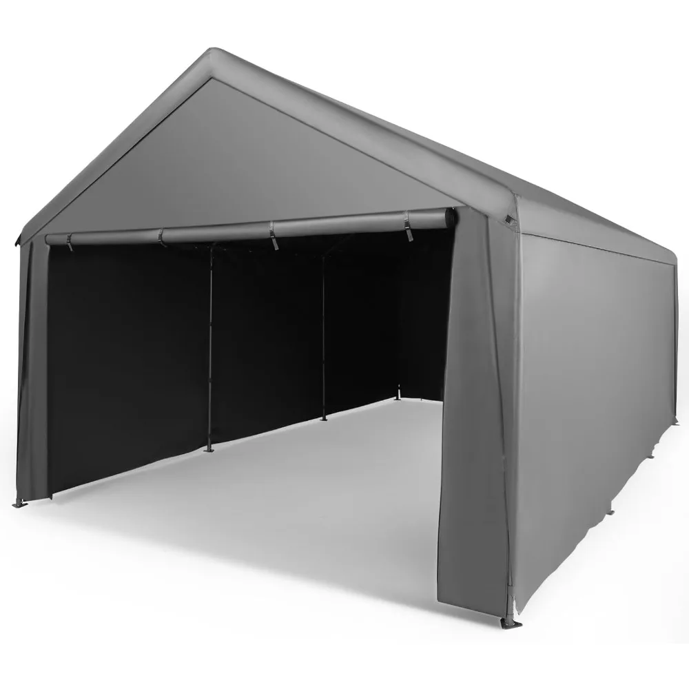 

Patio Carport, 12 X 20 Feet, Large Portable Garage, All-season Carport with Roll-up Ventilation Windows and Removable Sidewalls