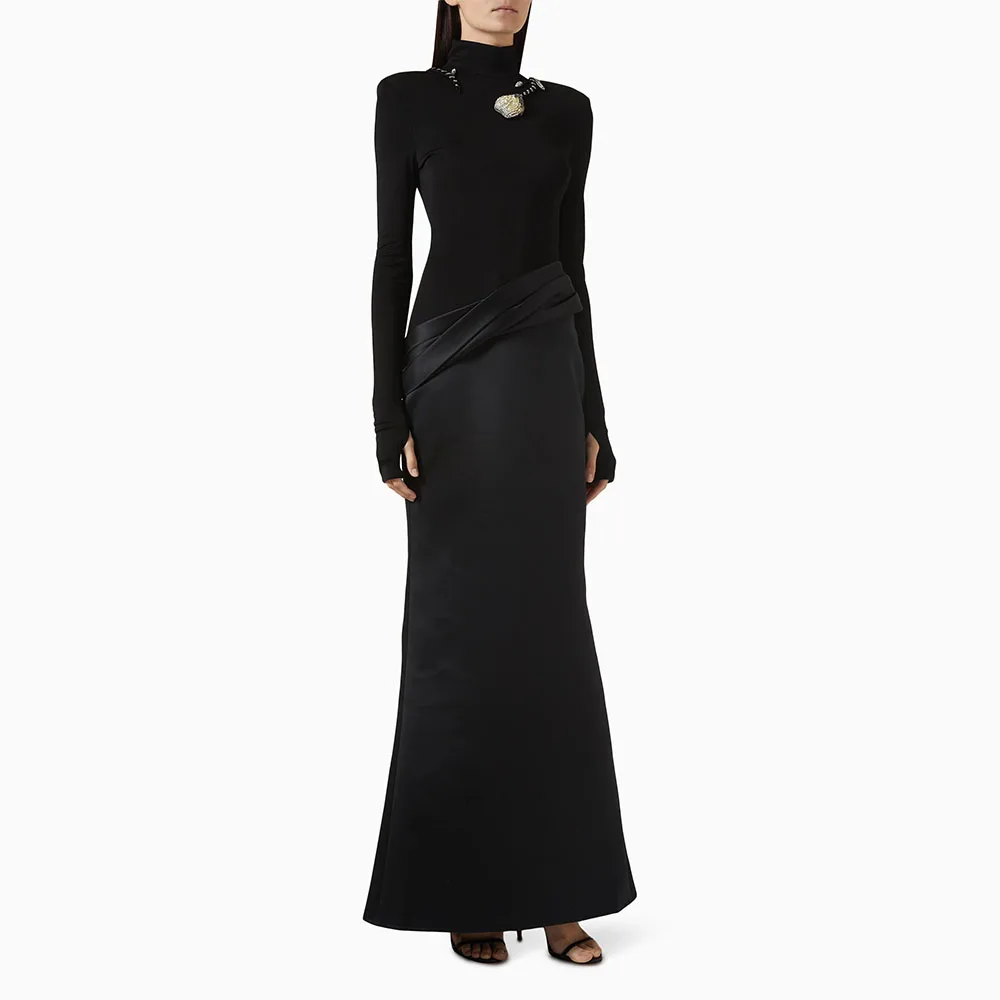 

Mermaid Black Prom Dress O Neck Beading Women's Evening Dress Long Sleeves Formal Party Dress Floor Length Saudi Gown