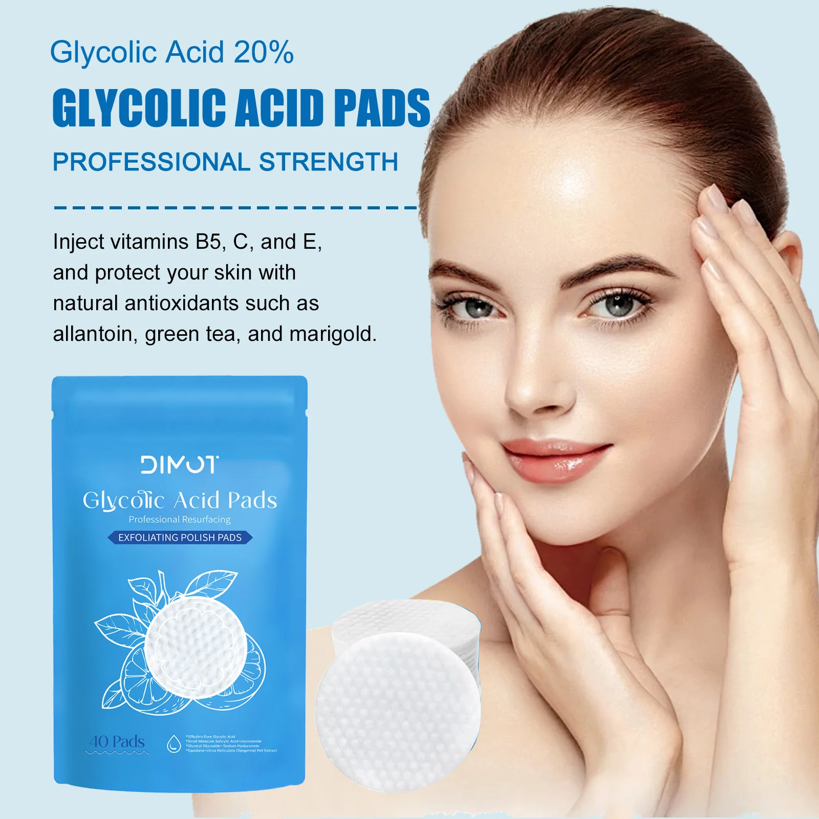 

DIMOT Glycolic Acid Cotton Pads Shrink Pores Blackhead Removal Oil Control Acne Treatment Exfoliating Moisturizing Facial Care