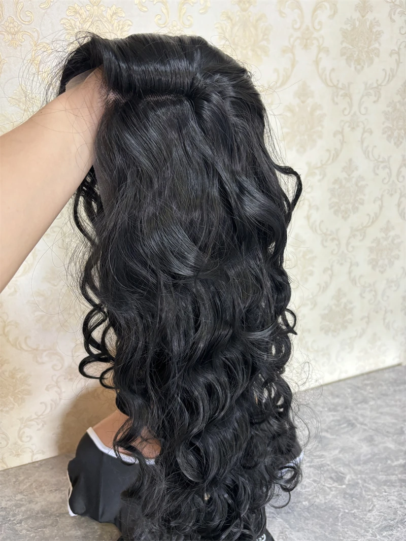 Peruca frontal de renda sintética preta macia para mulheres, pêlos longos do corpo, cabelo ondulado, fibra resistente ao calor, Glueless, uso diário, Cosplay, venda