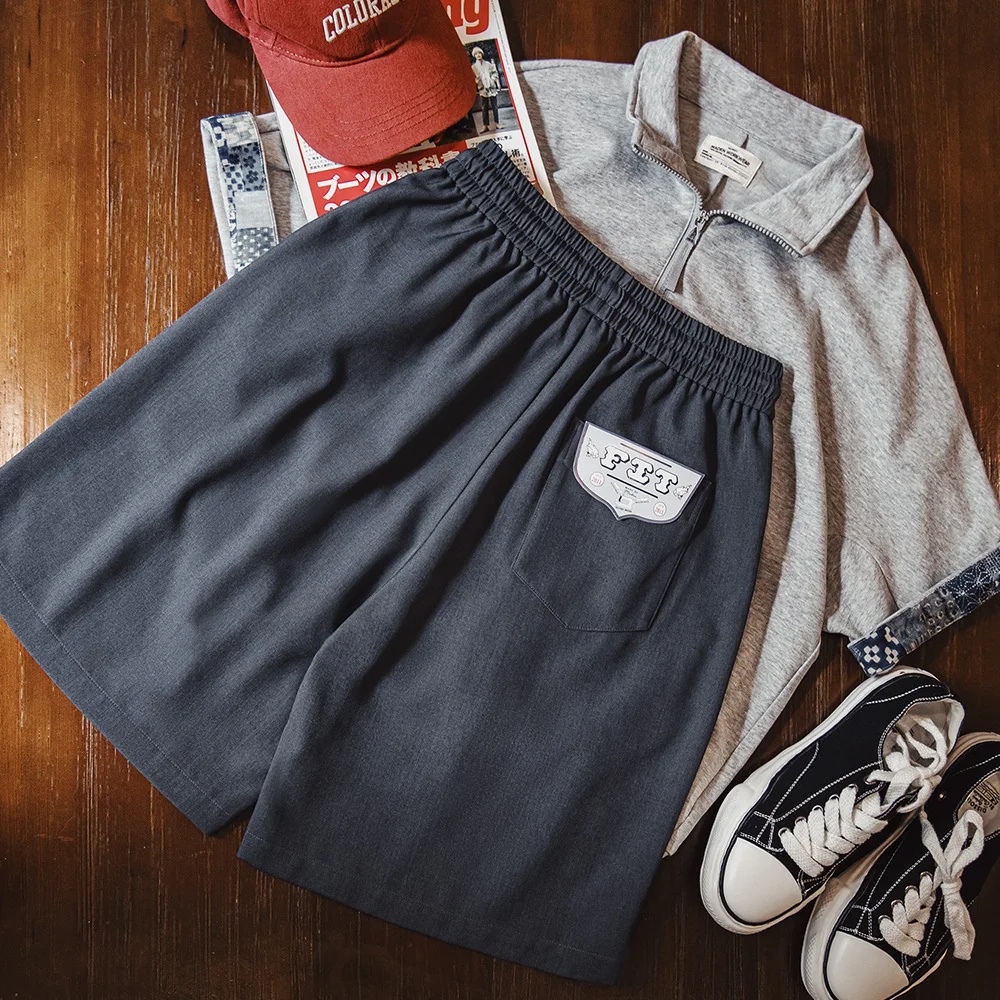 Maden casual cor sólida terno shorts masculino verão leve escritório shorts bolsos de cintura elástica versátil chinois negócios bottoms