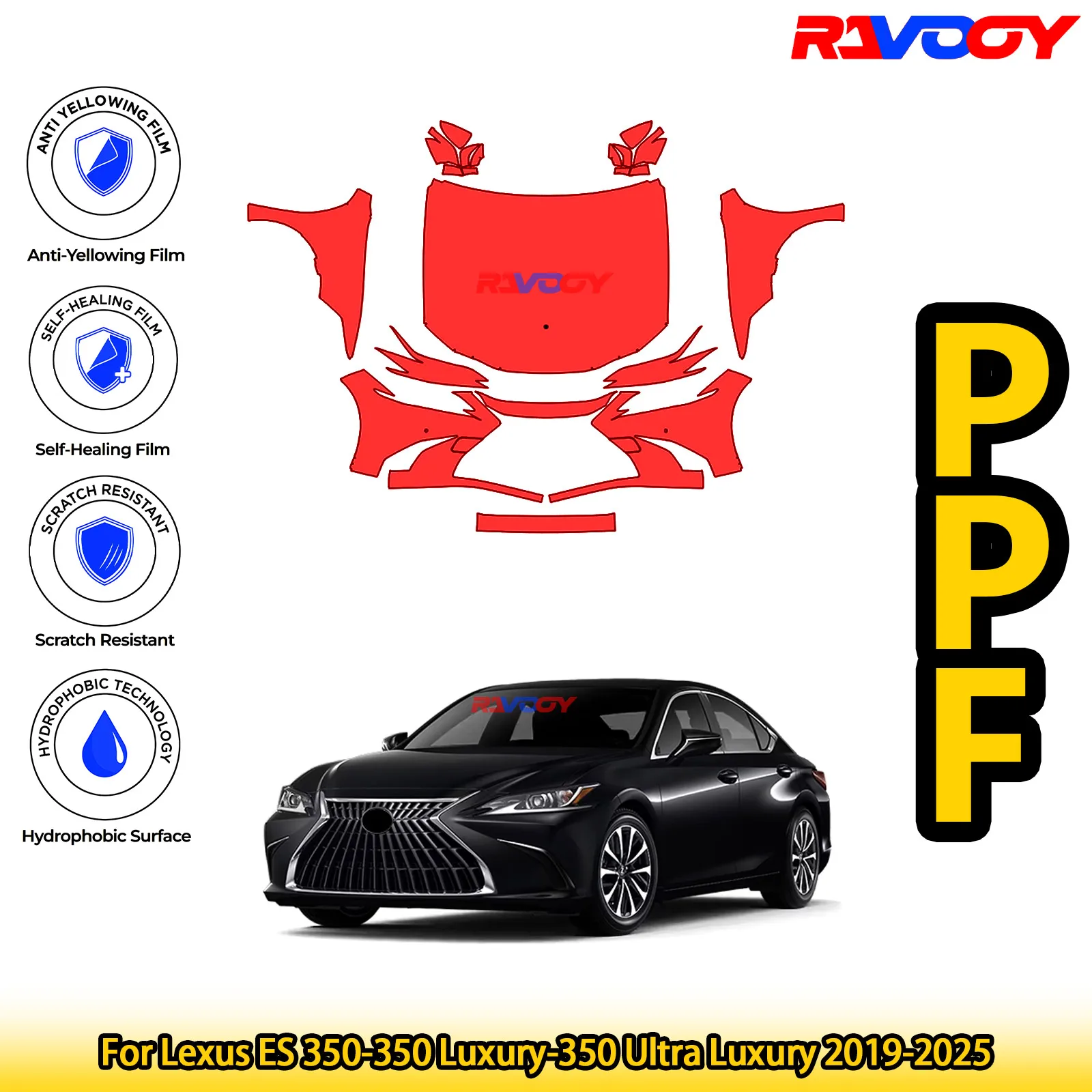 

Для Lexus ES 350-350 Luxury-350 Ultra Luxury 2019-2025 глянцевая матовая черная предварительно вырезанная передняя защитная пленка PPF Kit