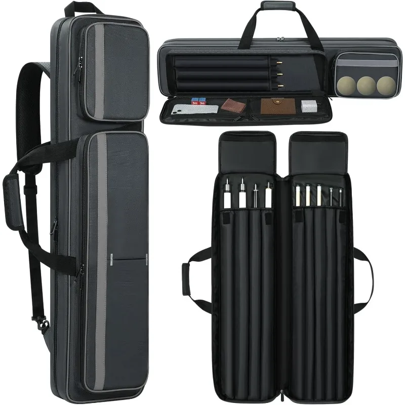 Pool Cue Carrying Case Soft Padded Billiard Stick Bag with Multi-pocket for 4 Butts and 5 Shafts, Pool Stick