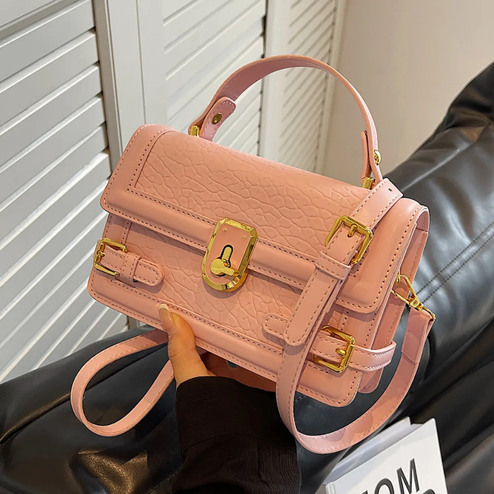 Luxury Designer Women Crossbody Bags Contrast Color Stone Pattern Leather Handle Single-Shoulder Bag Ladies Commuter Handbag