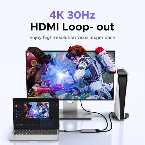 Imagen 2 del producto Tarjeta de captura HDMI UGREEN, captura 2K @ 30 y salida de bucle 4K, grabadora de vídeo HDMI a USB/tipo C para grabación de transmisión en vivo de computadora