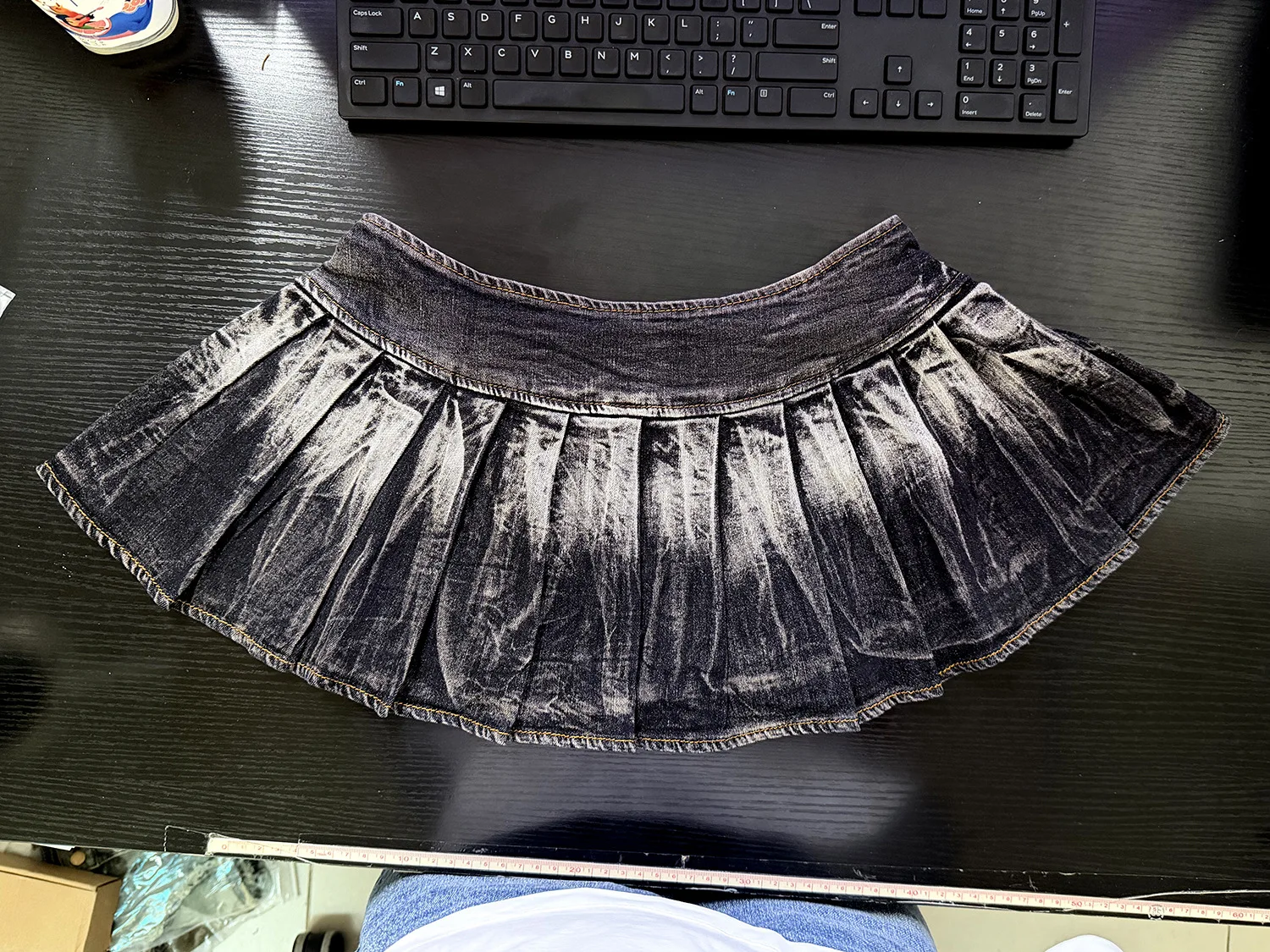 New Retro Style Dark Gray Spice Girl Low-rise Tie Dye Denim Short Skirt Pleated Skirt Women