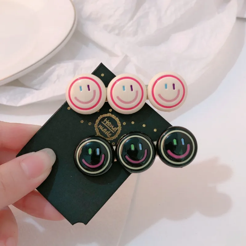 Graffiti Colorful Three Smile Face Hair Clips For Girl Children Cute Kawaii Fairy Simple Hairpin Barrettes Fashion Accessories