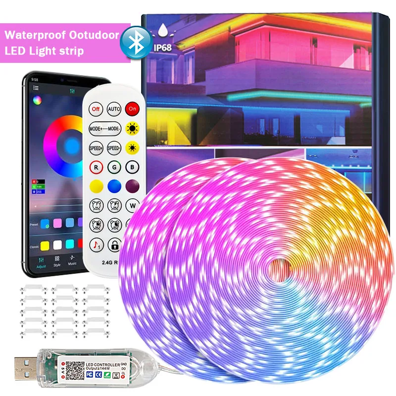 RGB في الهواء الطلق LED قطاع أضواء 5 فولت IP68 مقاوم للماء حبل مرن ضوء مع مزامنة الموسيقى RGBIC دريم كولور مطاردة شريط إضاءة طويل للغرفة