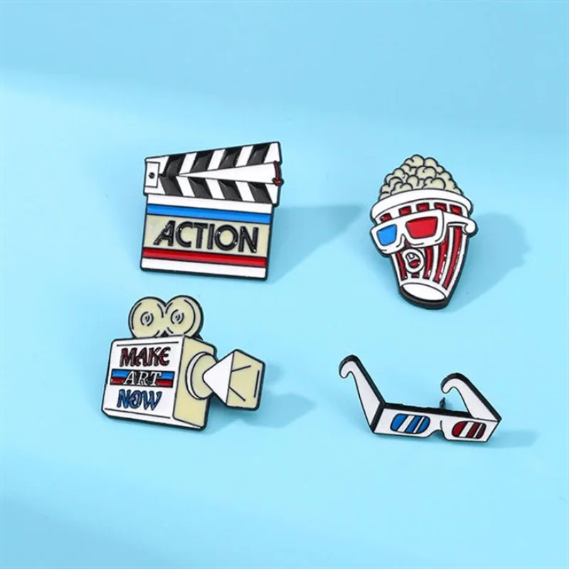 Popcorn Projector Camera 3D Glasses Movie Elements Series Badge Creative Cartoon Badge Pin