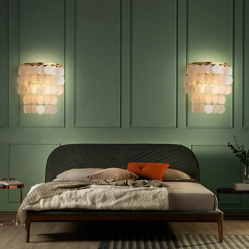 Nordic Bedroom Bedside Wall Lamp Warm Modern Simple Shell  Suitable for Dining Room Bedroom Study Balcony Living Room Lighting