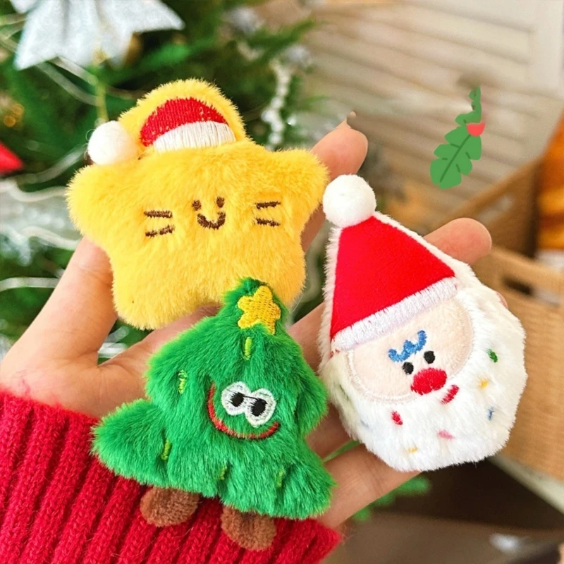 Broche en peluche thème noël, jolie broche en peluche douce rembourrée pour tenues vacances, décorations