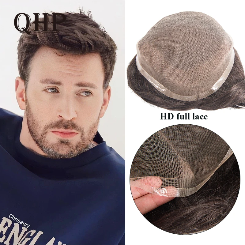 

Men Of Toupee 100% Human Hair Replacement Systems Men's Wig HD Full Lace Hairpieces 120% 130% Density Men's Capillary Prothesis