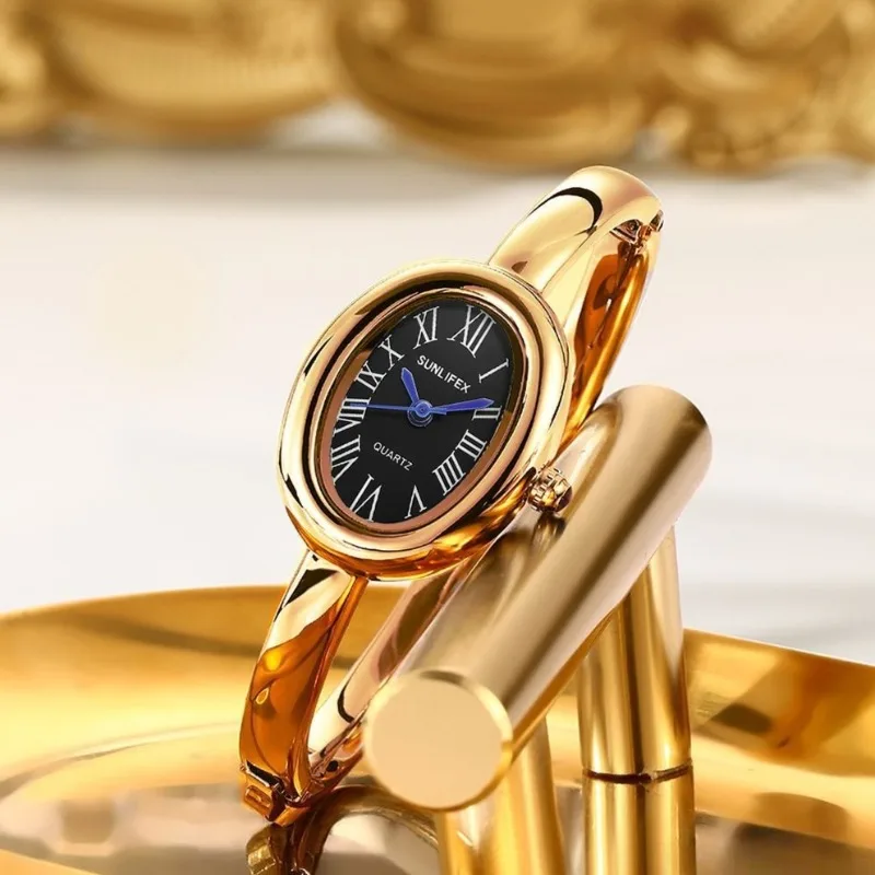 นาฬิกาข้อมือแบรนด์ดังสำหรับผู้หญิง ประดับเพชร หน้าปัดทรงรี นาฬิกาควอตซ์ ของขวัญสุดหรู นาฬิกาข้อมือผู้หญิง Reloj Mujer