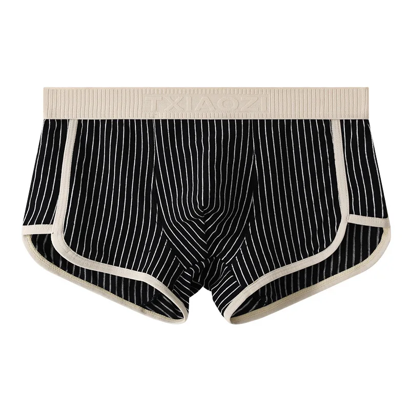 Fashion Men\'s Underwear Cotton Striped Wide Waistband Panties Comfortable Breathable Soft Boxer Shorts Sports Underpants Homme