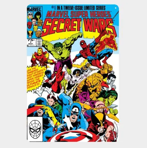 Cartel de Metal de superhéroes Secret Wars, cartel de lata, placa de cómic de 20x30cm