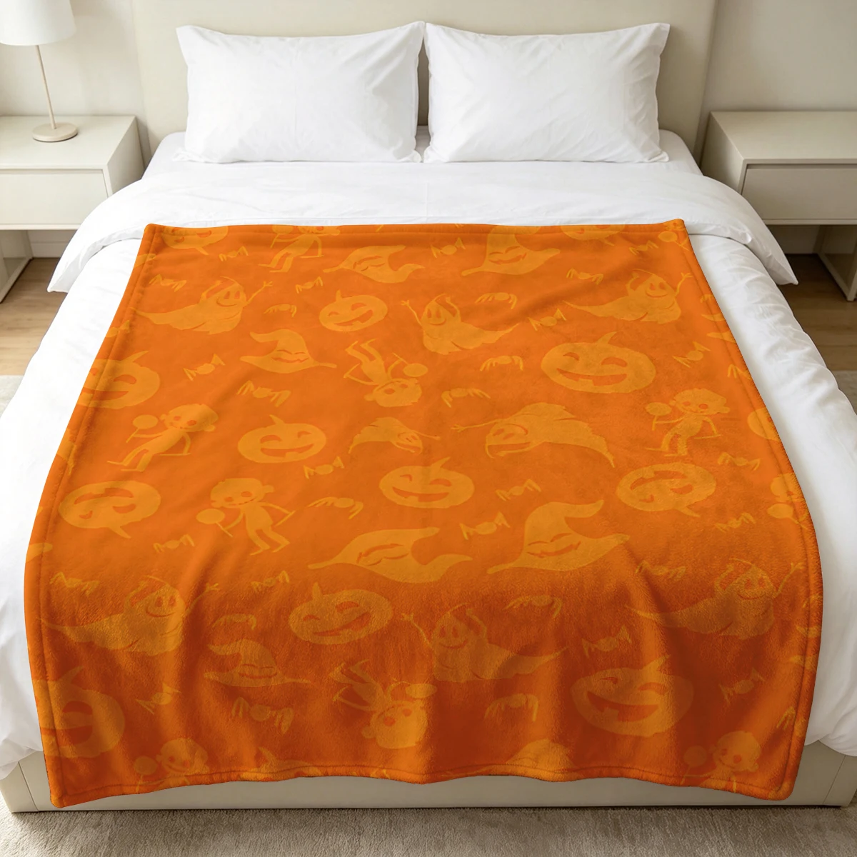 Orange Ghosts Lollipops Flannel Blanket Warm Soft Halloween Christmas Decorative Couch Warm Cozy All-Season Gift