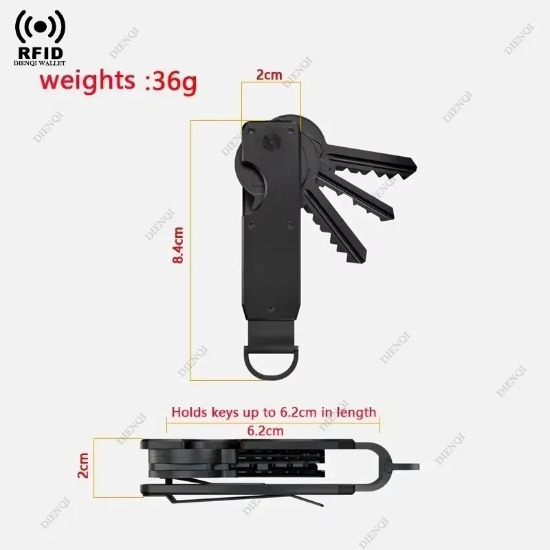 Anti-Theft RFID Block Aluminium Men Key Organizer Metal Key Chain Women Minimalist Key Case Holder for Keychain Secures 2-6 Keys