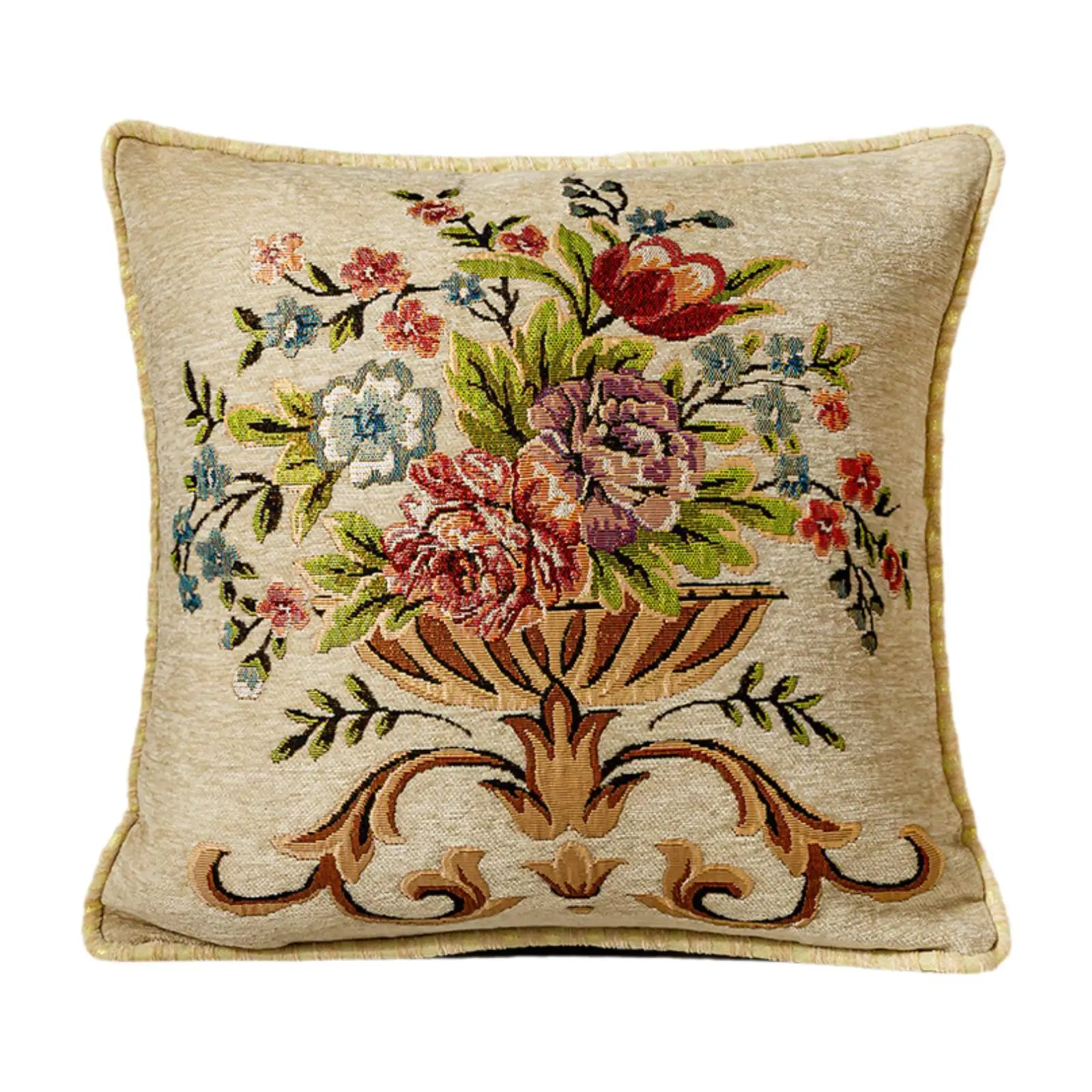 Embroidered Throw Pillow Cover Soft Floral Design Vintage Style Traditional