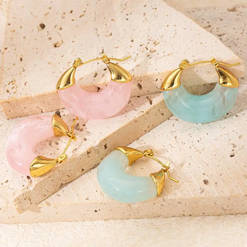 ENSHIR 316L Stainless Steel Irregular Round Candy Colored Earrings Women\'s Exquisite Sweet Jewelry Gift Wholesale