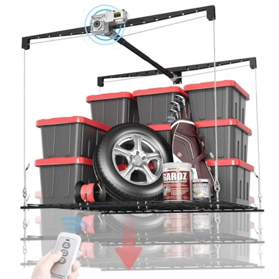 

Motorized CeilinStorage R wi Remote Control, 4x4 FT Overhead Storage Rk, Heavy-Du Lift Storage System, Spe-SavinHanginShees, 25