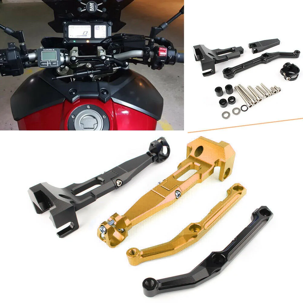 Motorcycle Aluminum Alloy Adjustable Steering Damper Kit Stabilizer Mounting Bracket for Yamaha MT-09 Tracer/FJ09 Gold