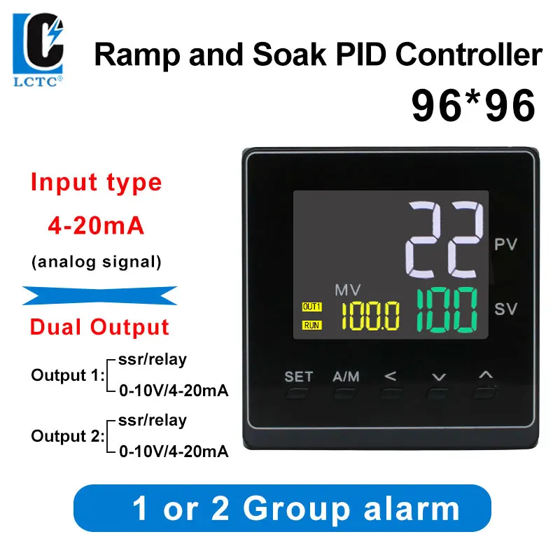 

LCTC PID Temperature Controller RS485 Modbus 96x96 LED Panel TC/RTD Input Dual Output Ramp Soak Thermostat Controller PMA900