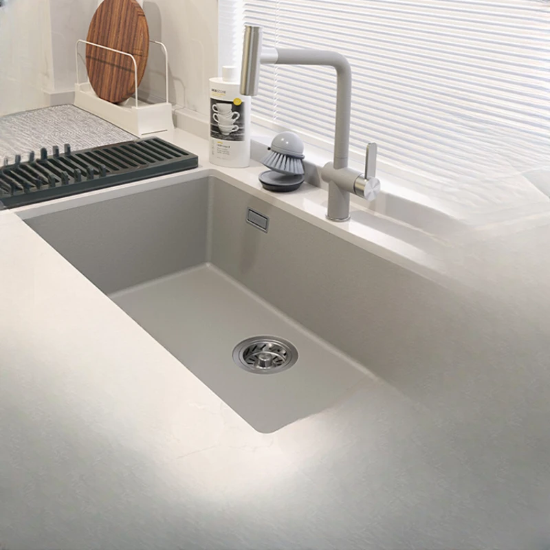 Grey flying rain quartz stone kitchen sink large single-slot granite sink sink under the