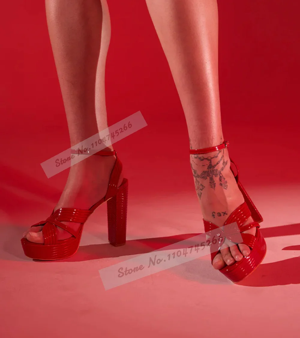 Sandalias de plataforma de tacón grueso a rayas rojas, zapatos de vestir con punta abierta y hebilla, tacones de bloque, zapatos de tacón elegantes para banquete, color plateado y dorado