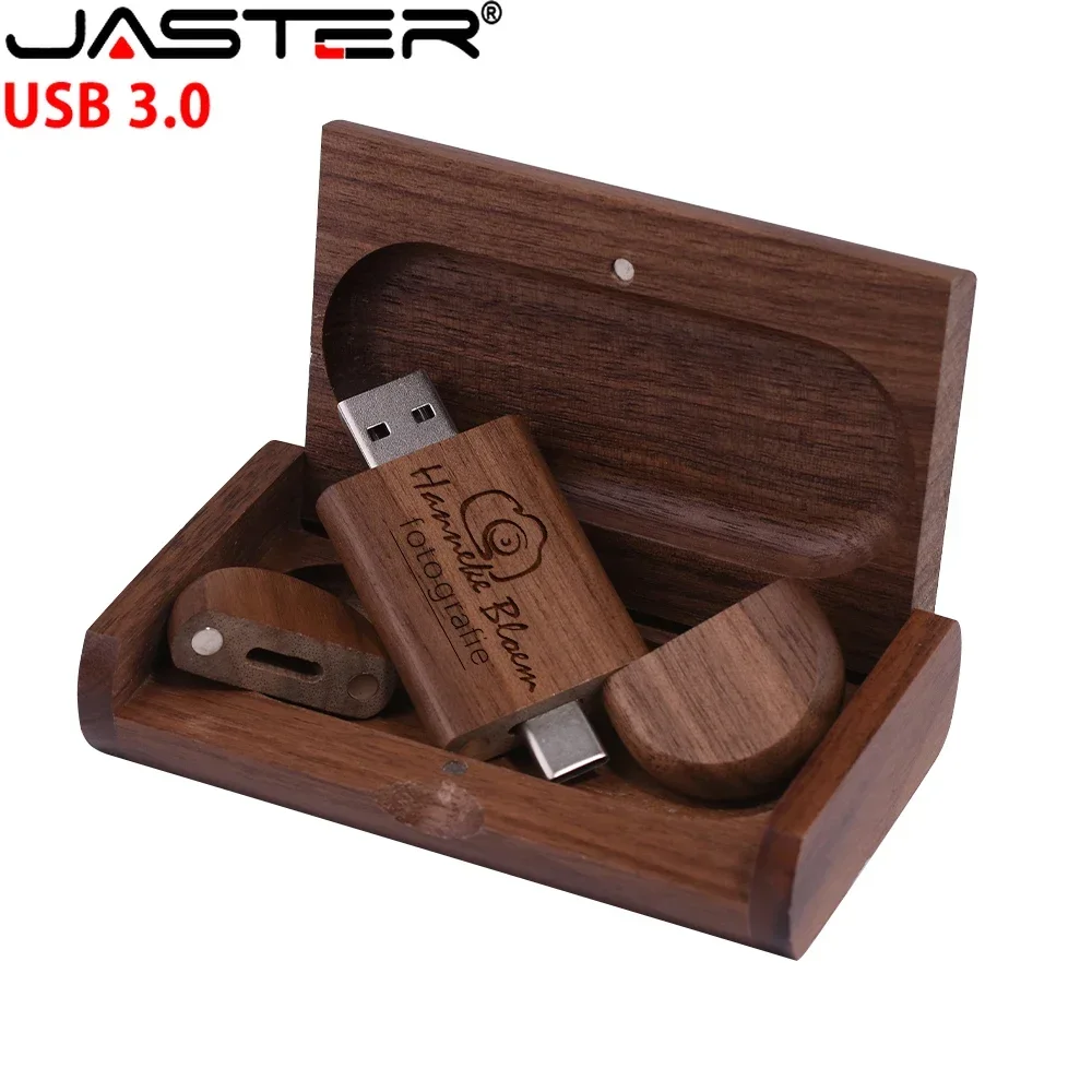 2 IN 1 TYPE-C USB 3.0 Flash Drive 128 GB Gratis aangepast logo Pen Drive 64 GB Houten hanger Memory Stick 32 GB Creatief huwelijkscadeau