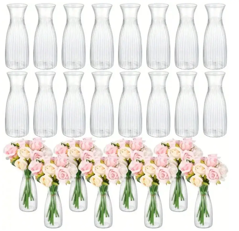 1/4 piezas de jarrones de plástico a rayas, jarrones transparentes para flores, combinación floral, manualidades adecuadas para decoración de varios ramos, exhibición