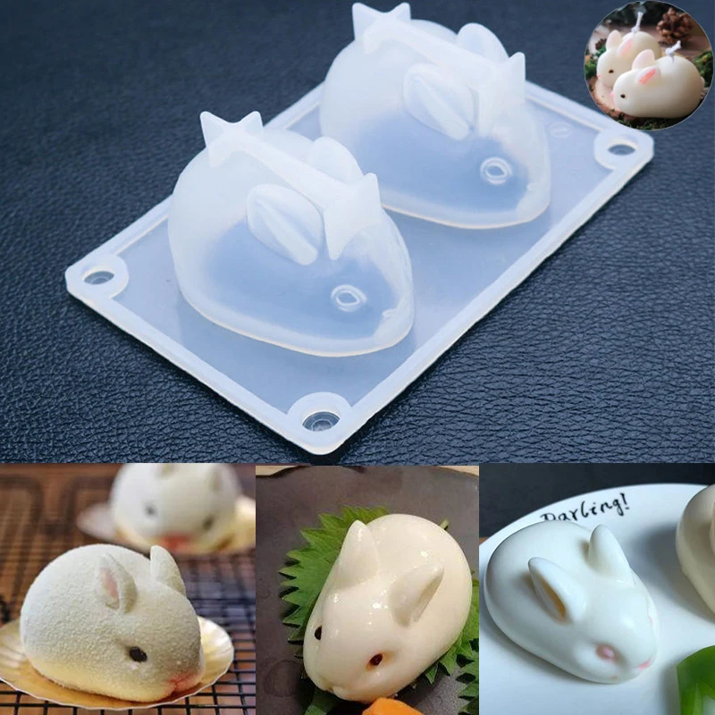 

New 3D Easter Bunny Mold Cute Rabbit Candle Silicone Mold Mousse Dessert Jelly Baking Molds Chocolate Cake Mould DIY Baking Tool