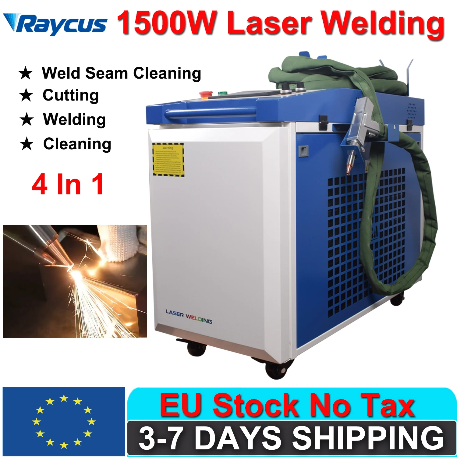 1500W Raycus Fiber Laser Welding Machine Handheld 4 in 1 Laser Welding Cleaning Cutting Soldering Laser Welder for Metal EU Ship