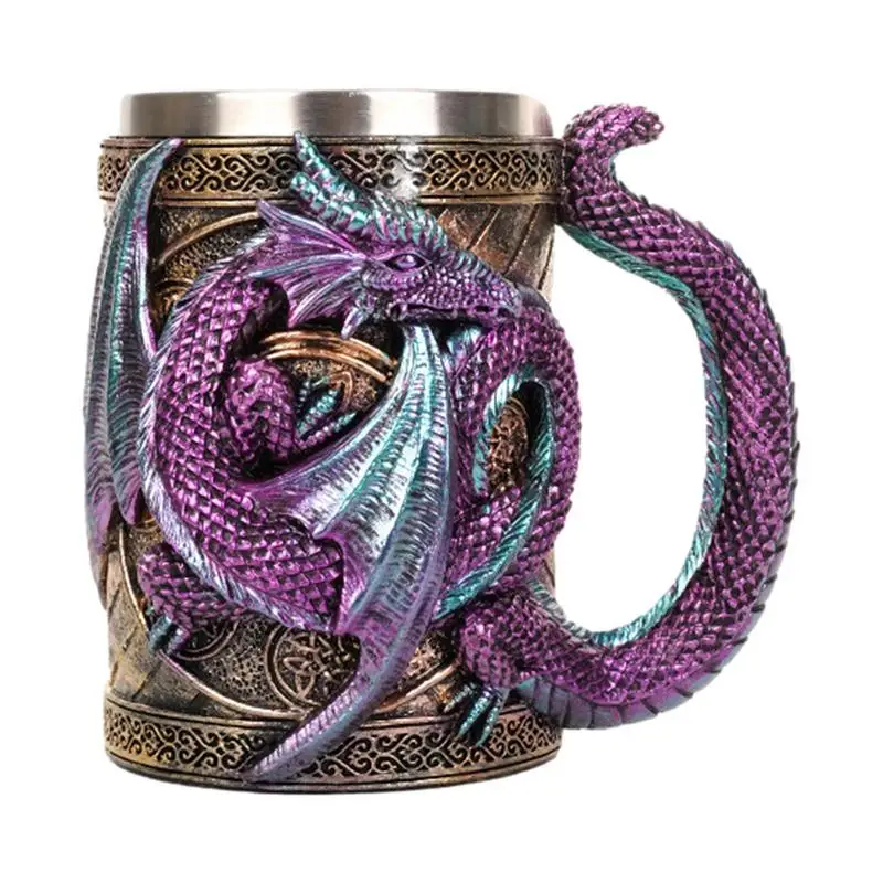 Medieval Double Dragon Goblet Creative 3D Beer Mug Resin  Stainless Steel Coffee Mug Wine Cup Retro Dragon Beer Mug Coffee Cup