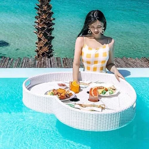 

Outdoor Furniture Floating Breakfast Tray for Swimming Pool Water-Resistant Rattan Basket