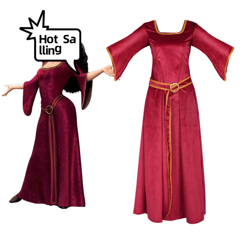 2025 New Movie Mother Gothel Cosplay Costume Dress Outfits Palace Retro Woman Girl Halloween Carnival Suit for Adu abc