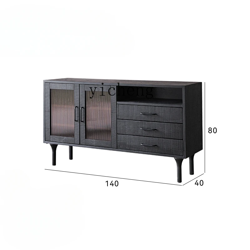 Tqh Holiday Style Vintage Sideboard Cabinet Elm Solid Wood Nordic Chest of Drawers Mid-Ancient Black Log Storage Cabinet