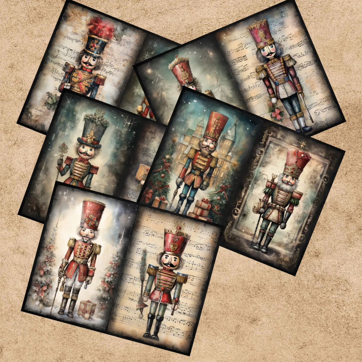 10 Sheets A5 Size Christmas Nutcracker Soldiers Background Vintage Grunge Journal Planning Scrapbooking