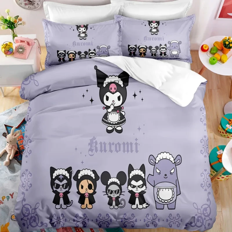 Kuromi Duvet Cover Bedding Set Bedroom Special Three-piece Pillowcase Quilt Cover Needlework Children's Gift Bedding