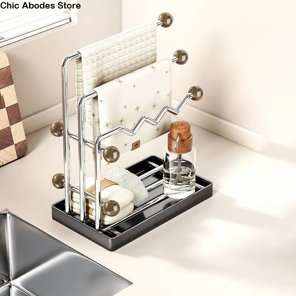 

Многофункциональная сушилка для кухонных принадлежностей из нержавеющей стали с поддоном для сбора воды, держатель для губок, тряпок и полотенец, антикоррозийная