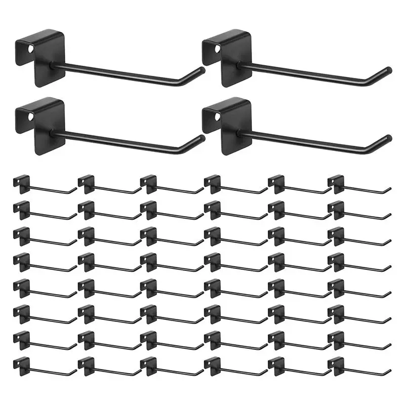 

HHTL 48 Pcs Gridwall Hooks 4 Inch Black Metal Panel Hook Hanger Square Tube Slatwall Hooks Cubicle Coat Hook Peg Hooks