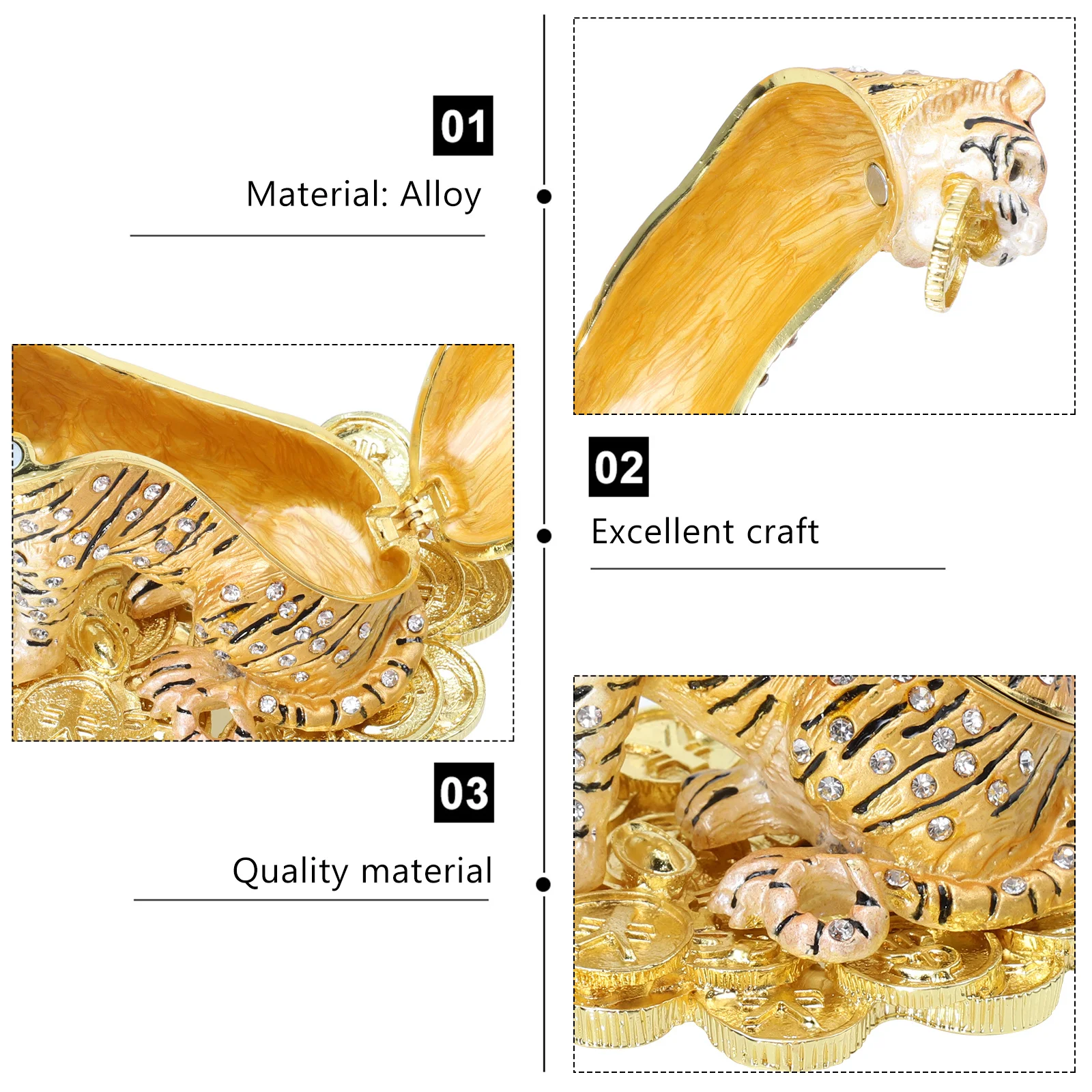 Tiger Box Storage Organizer, Elegant Jewelry Case For Earrings Rings Necklace Holder, Decorative Gift Box For Women,