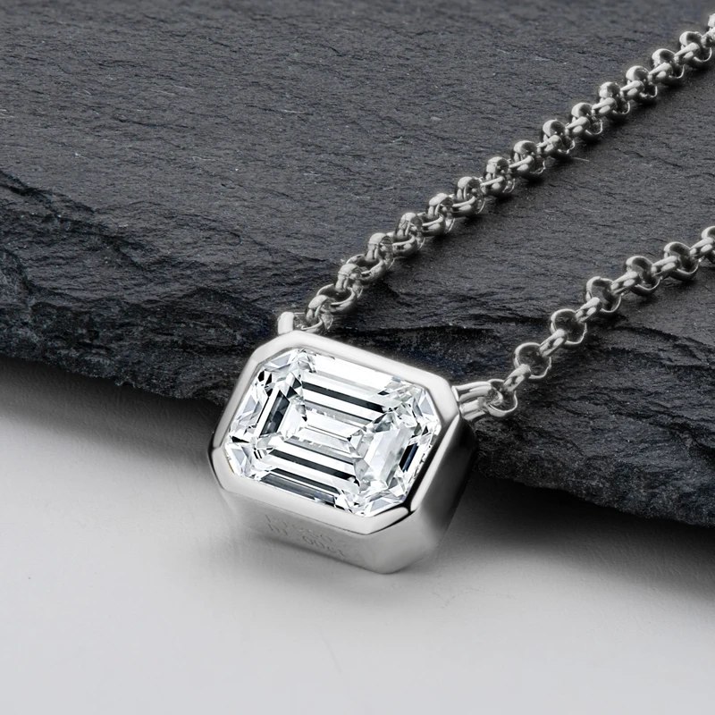 14k Gold Plated 1.0CT Emerald Cut D Color Moissanite Pendant Necklace 925 Soild Silver Adjustable Chain for Women Jewelry Gift