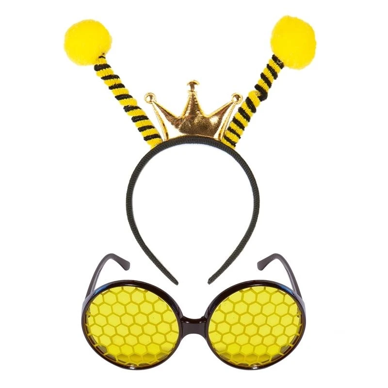 652F 꿀벌 의상 세트 꿀벌 귀 머리띠 투투 무릎 높은 양말 슬리브 안경 어린이를위한 성인 할로윈 의상 코스프레 파티