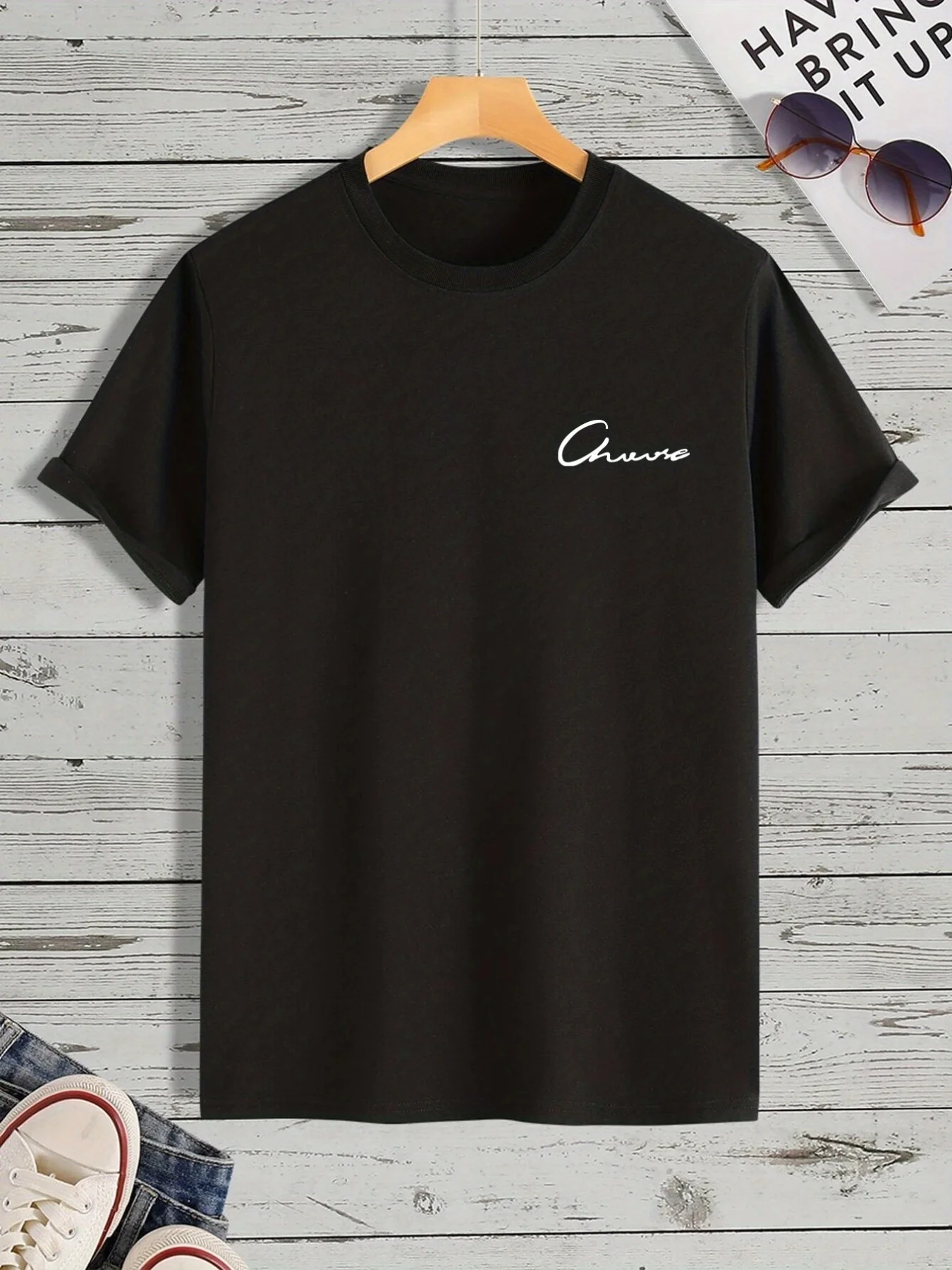 "Choose" Pattern, Men's Casual Slightly Stretch Crew Neck Graphic Tee, Male Clothes For Summer