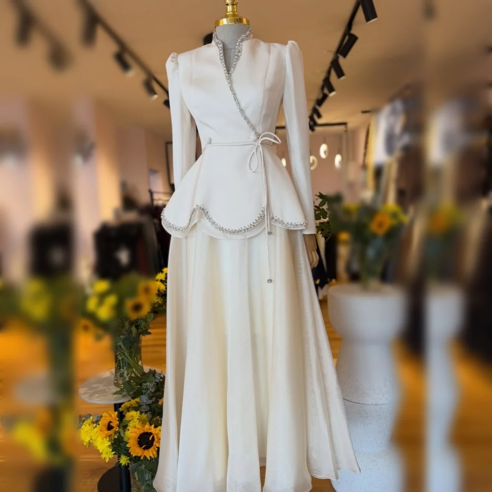 

Индивидуальные вечерние платья с длинными рукавами, украшенные стразами, А-силуэт, миди, высокое качество, элегантные платья для вечеринок