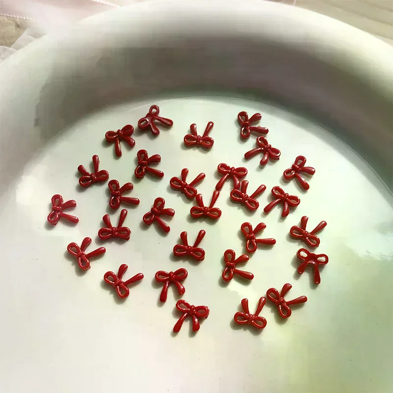 100PCS 3D Nail Art Red Bow Charms Supplies Kawaii Accessories Resin For Nails Decorastion Product Manicure Decor Materials Tool