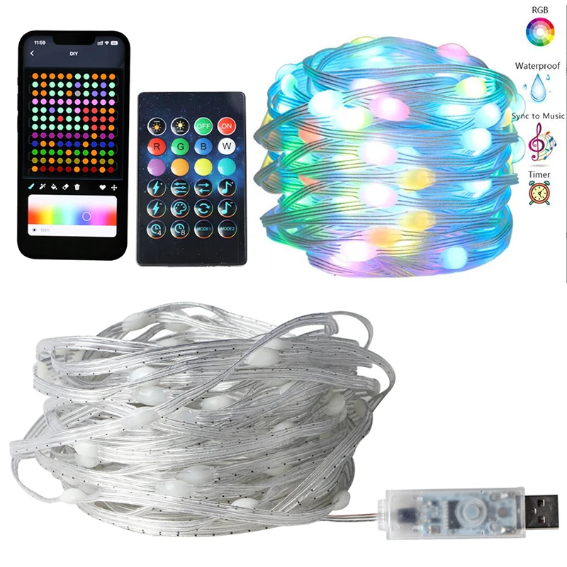 Imagem -02 - Smart Led String Lights para Decoração ao ar Livre Fairy Lights Phone App Control Natal Ano Novo Home Tree Camping Festa Guirlanda