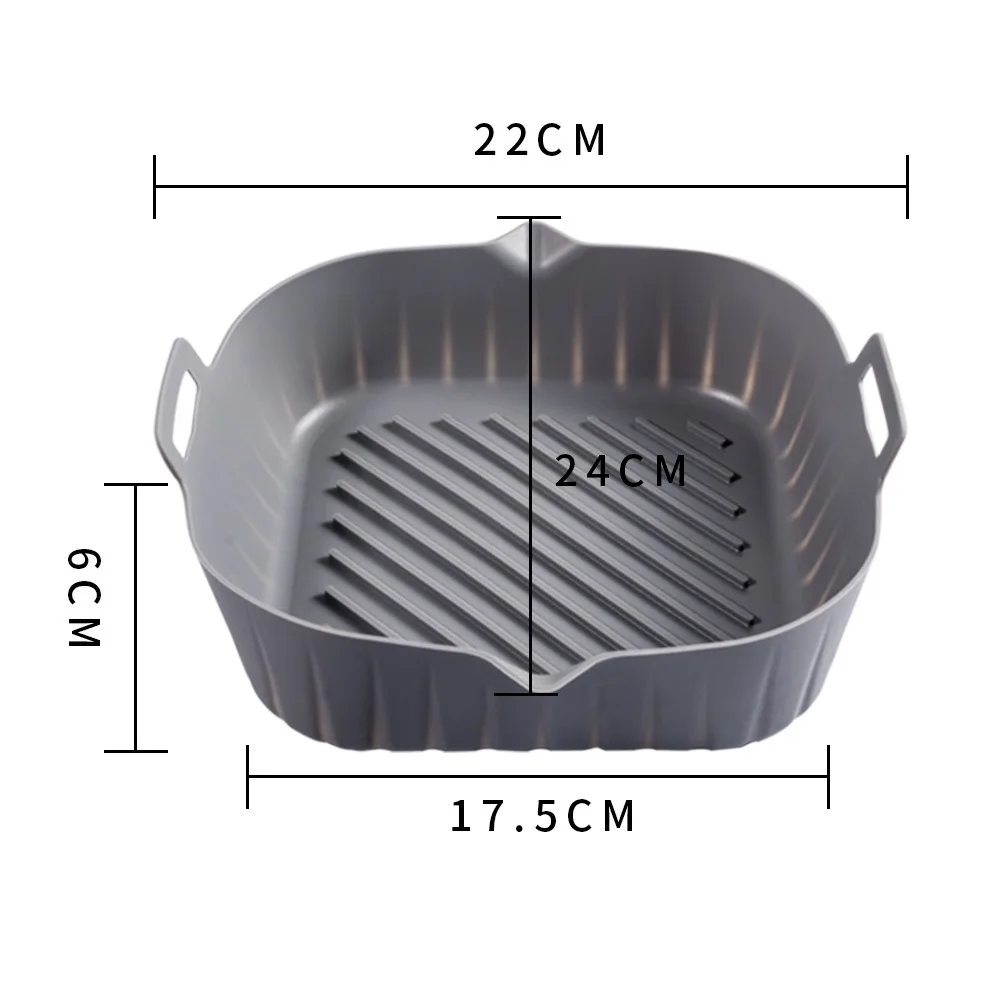 Square Silicone Air Fryer Basket Reusable Non-stick Air Fryer Liner Easy To Draining Oil with Spout Oven Baking Tray Kitchen