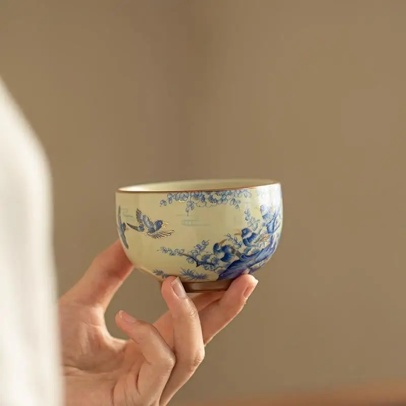 Song-Dynastie-Stil Ru Ofen Keramik Teetasse Elster Pflaumenblüte Design Zen Gongfu Teegeschirr Premium handgefertigt für Teeliebhaber Geschenk